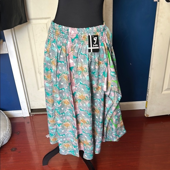 Blue and Yellow Maxi A-Line Pleated Skirt - Picture 4 of 5